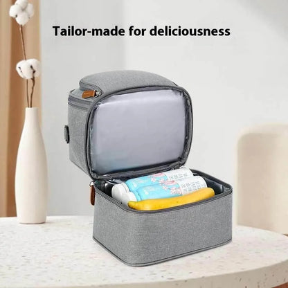 Grey women's thermal insulation backpack made from Oxford cloth with curved shoulder straps