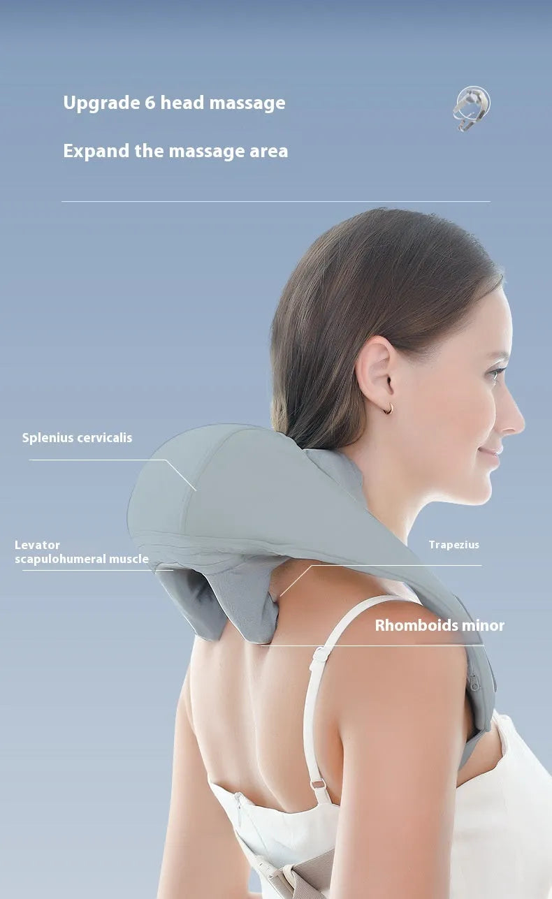 Grey elastic fabric USB rechargeable neck and back massage instrument