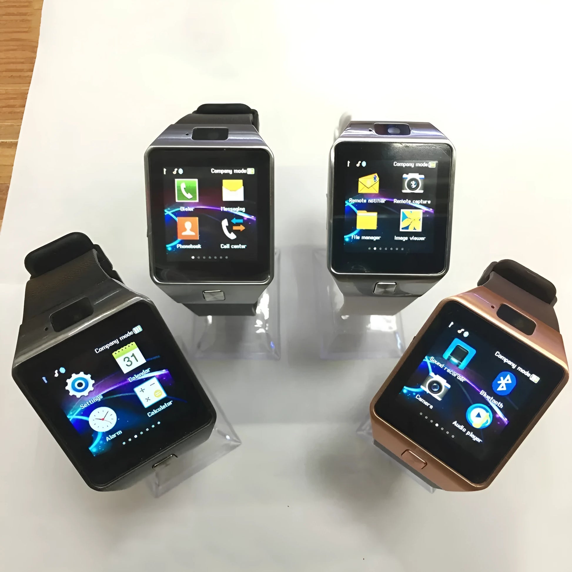 Bluetooth smart watch with touch screen and sporty silicone wrist strap in multiple colour options