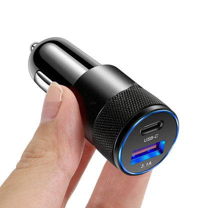 Aluminium alloy mobile phone car charger with compact 2.5x6cm dimensions for vehicle use
