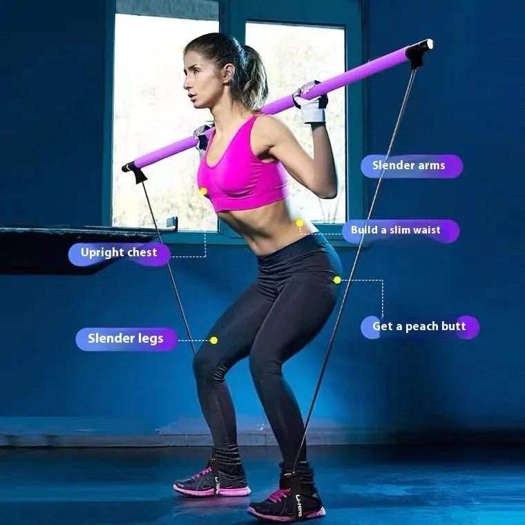 Fitness pulling rope with adjustable one-way or two-way tension resistance for hip training, yoga, body shaping and health massage equipment, available in purple, pink, blue or black with a bubble bag or colour box package