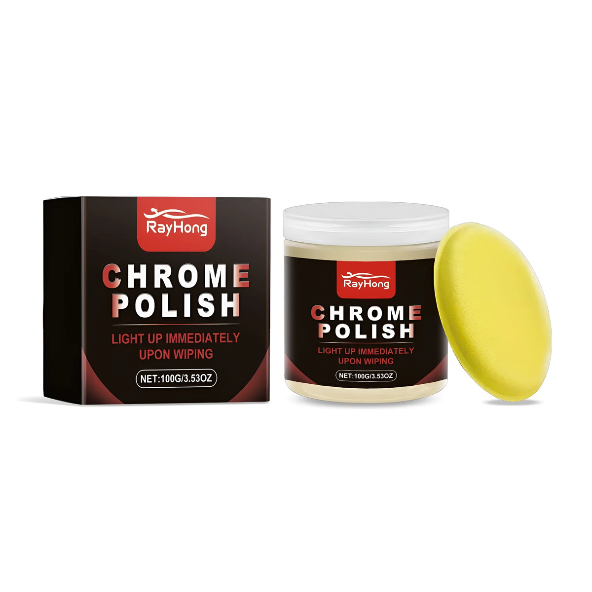 Automotive metal polishing paste 7.3x6.5cm with 6.5x6.5cm sponge for chrome and metal cleaning