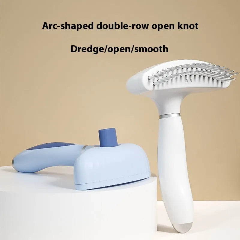 Double row napping hair removal pet comb with stainless steel teeth in azure light blue colour
