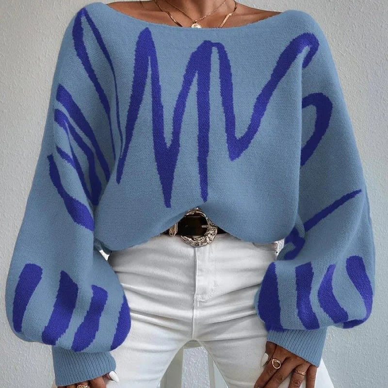 Stylish women's lantern-sleeve pullover sweater in various colours