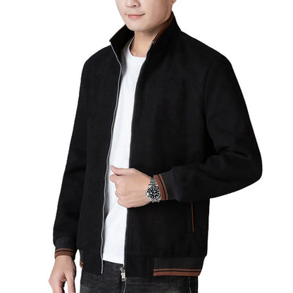 Men's grey sports fleece jacket with long sleeves and side pocket, shown on a hanger
