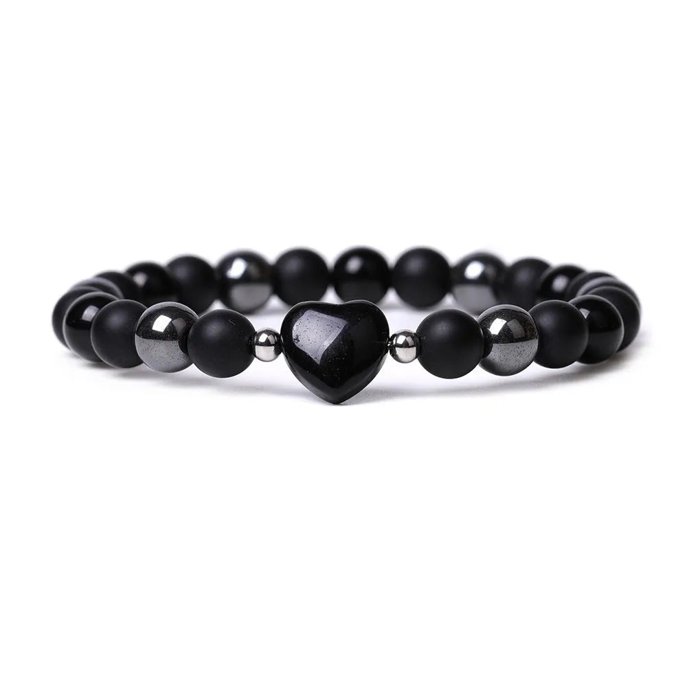 Geometric peach heart stone bracelet with hand-cut craftsmanship in multiple colour variations