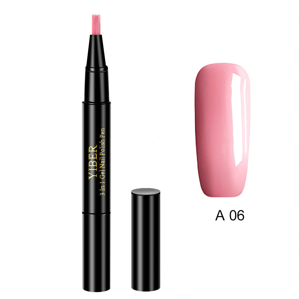 3-in-1 Gel Nail Varnish Pen with Glitter for One-Step Nail Art