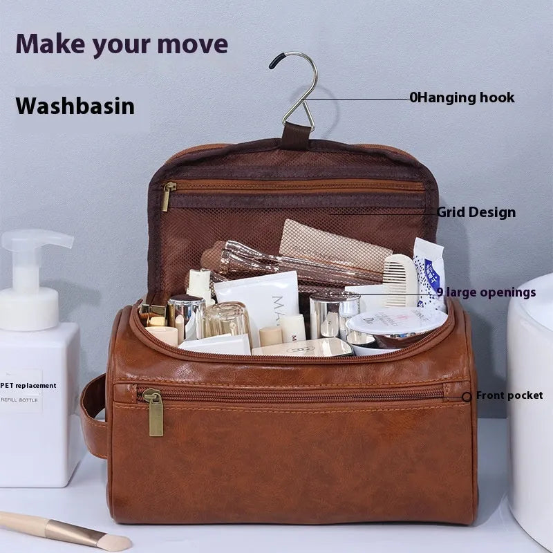Large capacity waterproof cosmetic bag in PU leather or Oxford cloth with retro styling