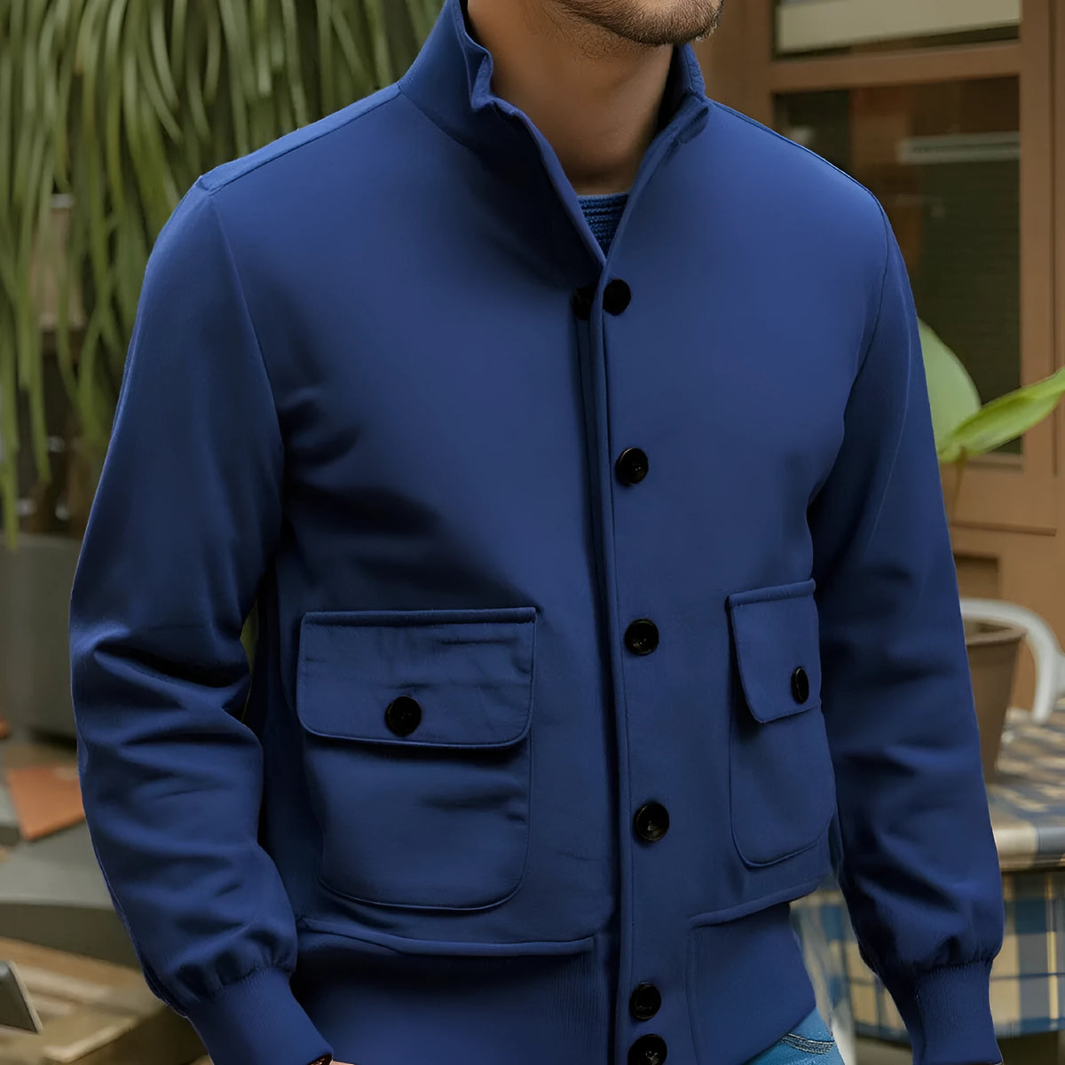 Men's retro deerskin velvet jacket in solid colour, available in seven colours and sizes M to XXXXL