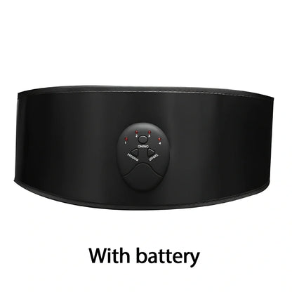 Black abdominal slimming belt with adjustable waist strap showing vibration unit and 10-speed controls