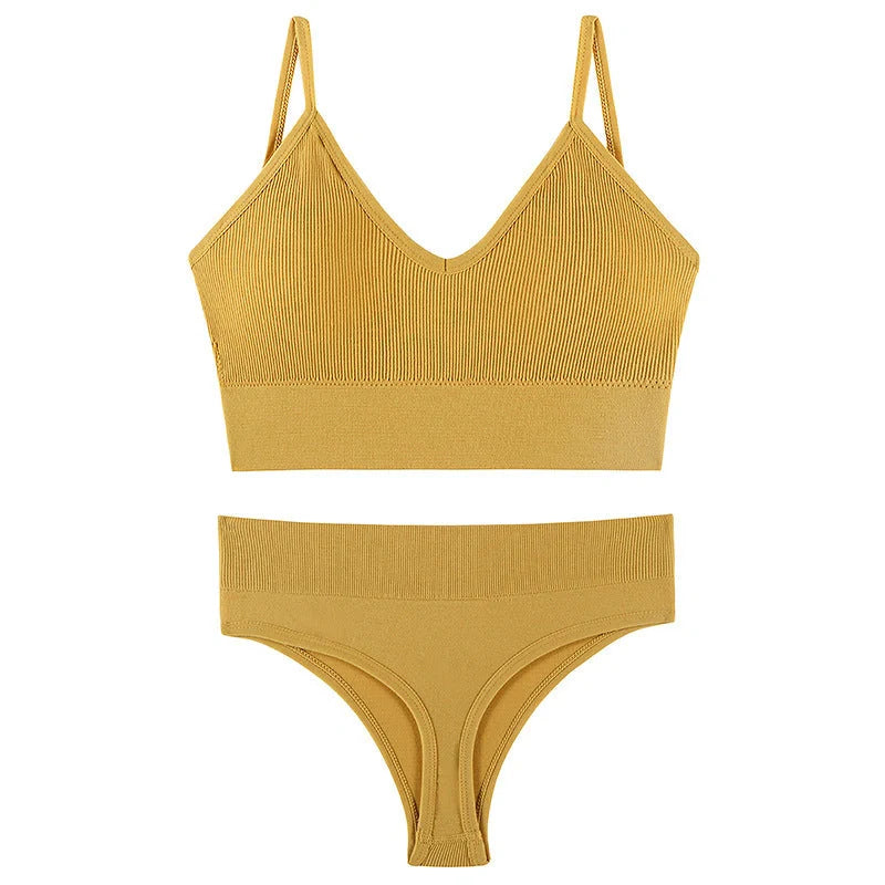 Women's Wireless Push-up Bra Set with French Triangle Cup in various colors and sizes