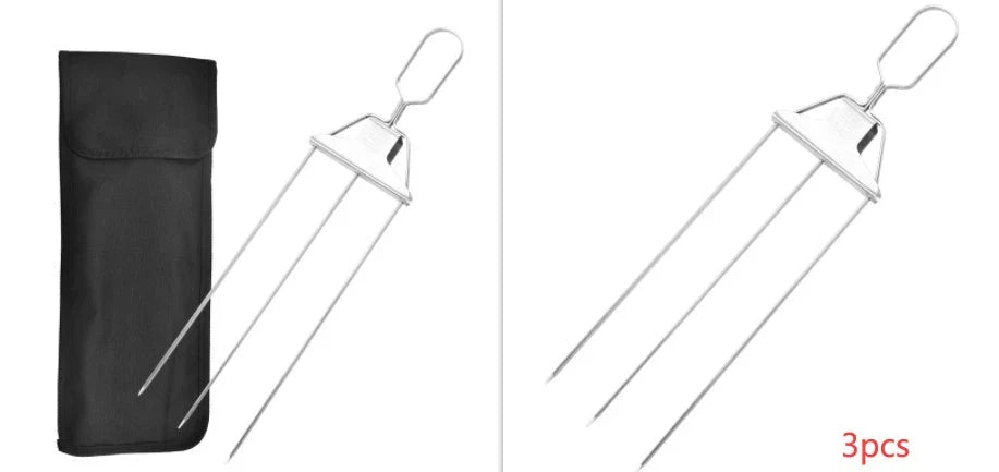 Durable stainless steel barbecue skewers with secure gripping, even cooking, and easy food removal