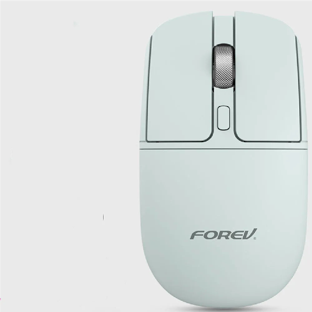 Compact wireless Bluetooth mouse with wireless charging, shown in grey colour on a desk.