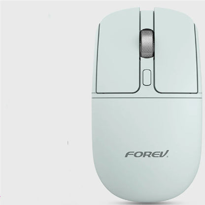 Compact wireless Bluetooth mouse with wireless charging, shown in grey colour on a desk.