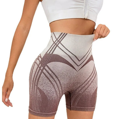 Women's brown gradient high waisted fitness shorts for yoga and running