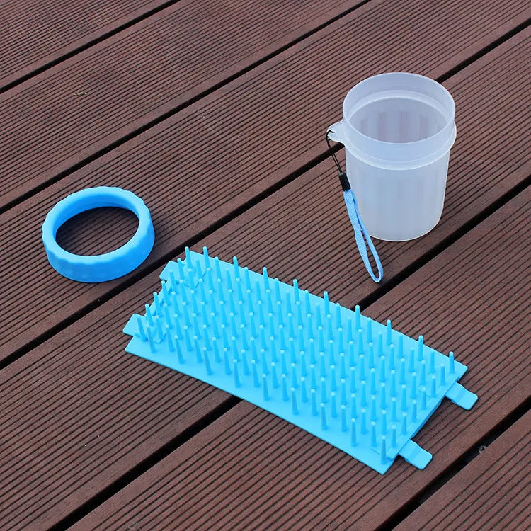 Dog bath foot washing barrel bucket with removable silicone pet cleaning tub for small medium large dogs in blue pink green colours including travel set options