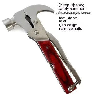 Solid steel 16-in-1 multi-function car safety hammer with window breaker, shown with its Oxford fabric storage pouch.