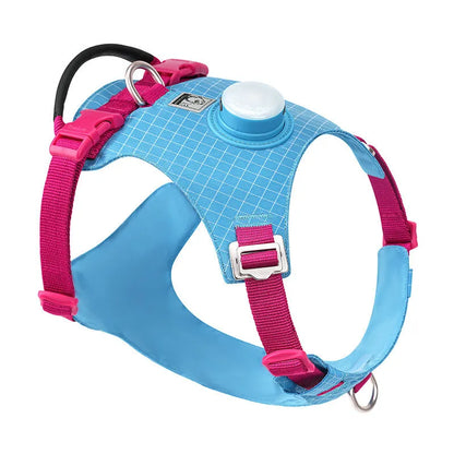 Adjustable dog chest harness with integrated LED safety light in multiple colour options