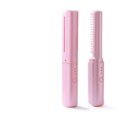 Cordless hair straightener and curler comb with fast heating and negative ion technology for salon-quality styling on the go