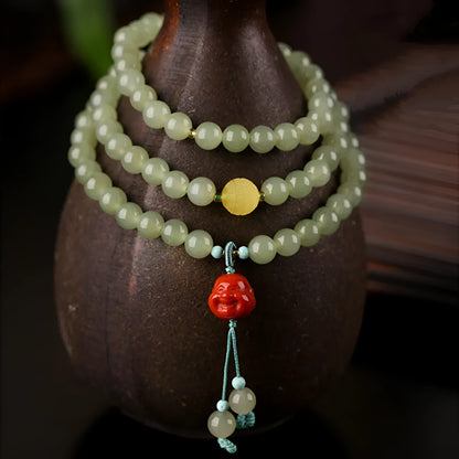 Pale blue Hetian jade bracelet with 6mm beads in three-circle design