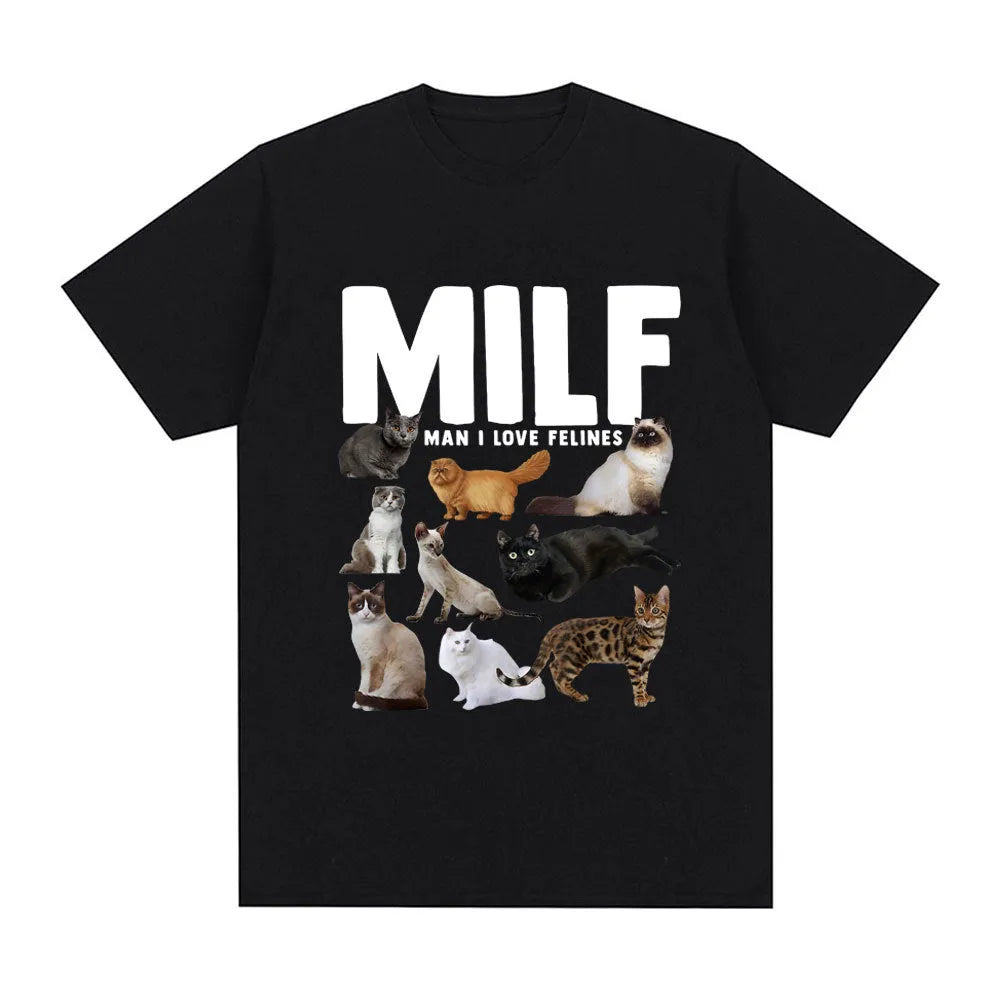 Funny cat lover graphic cotton t-shirt with printed designs in multiple colours