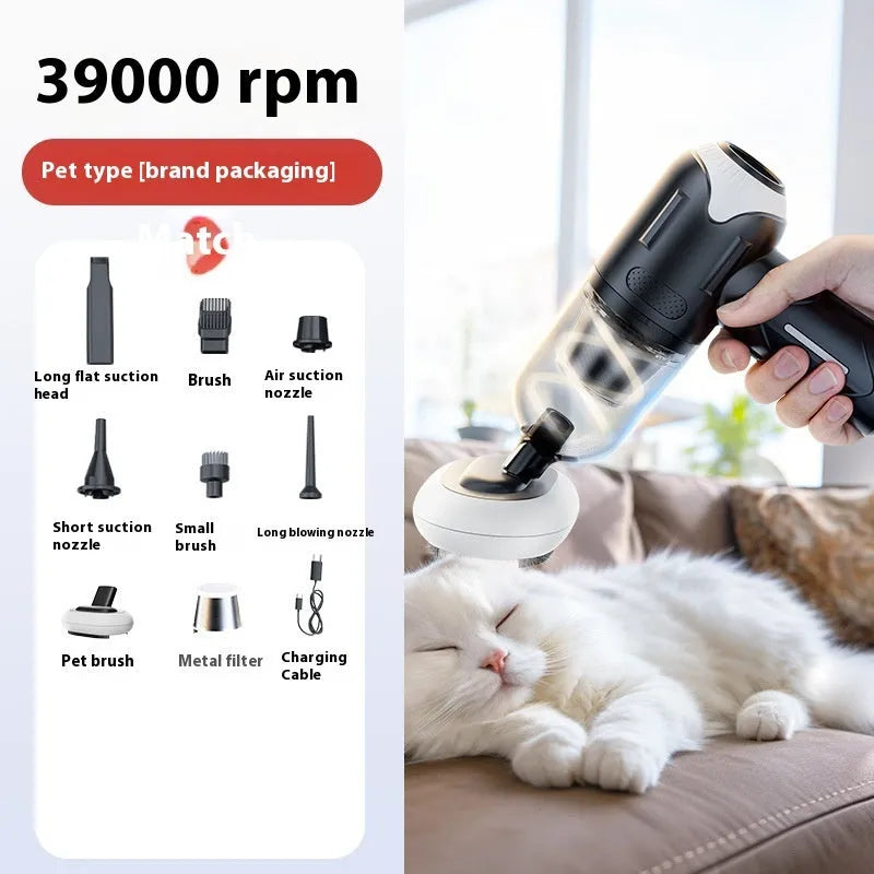 Wireless handheld pet vacuum cleaner with floor brush attachment for cleaning cat and dog fur