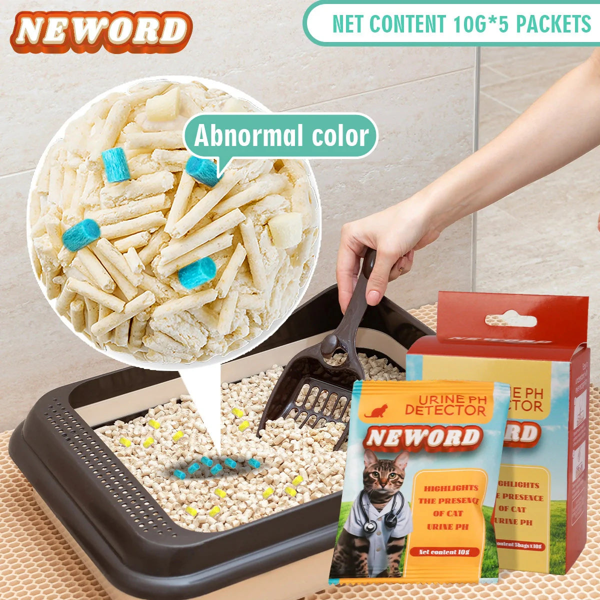 Cat Litter Self Checking Particles 5PC Set in brown and green, showing colour-changing moisture detection