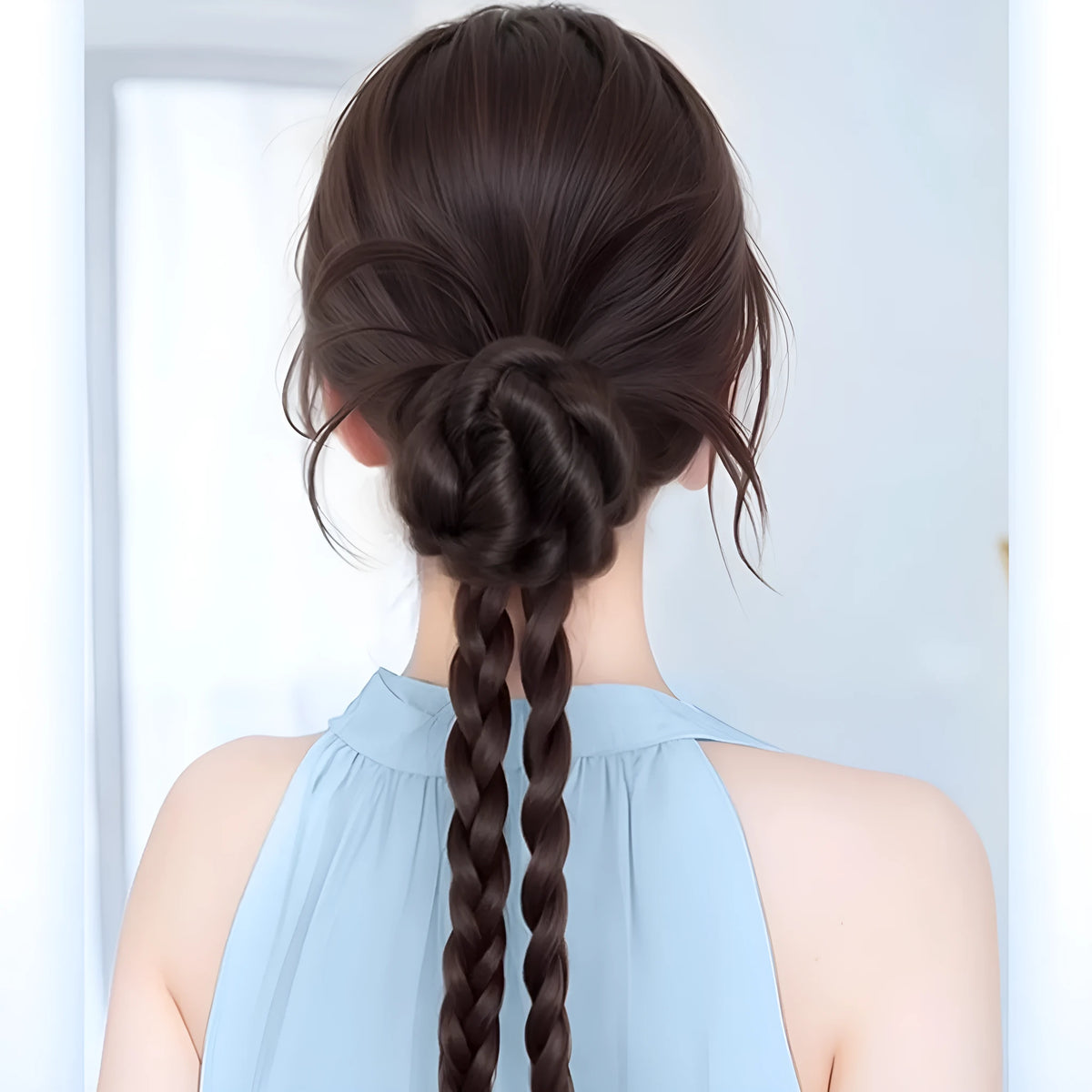 Children's high temperature silk braided ponytail wig in brown black colour