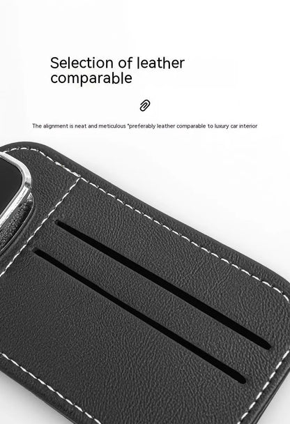 Leather car sun visor card holder with glasses clip in various colours