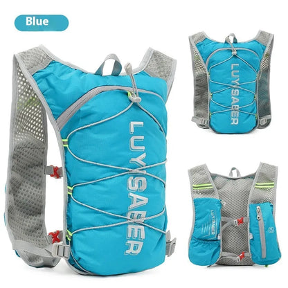 Multifunctional nylon running backpack with reflective strips, shown in one of six colour options.