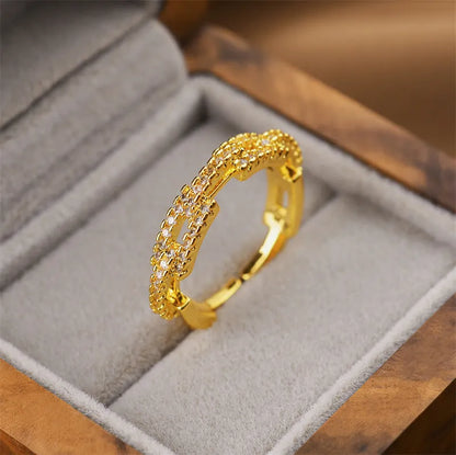 Adjustable geometric open ring in gold electroplated copper with five style options