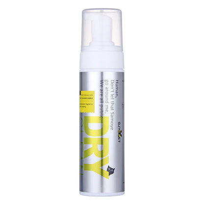 Pet cleaning kit with bottles of foot foam, deodorant spray, ear liquid, and packs of pet wipes for dogs and cats