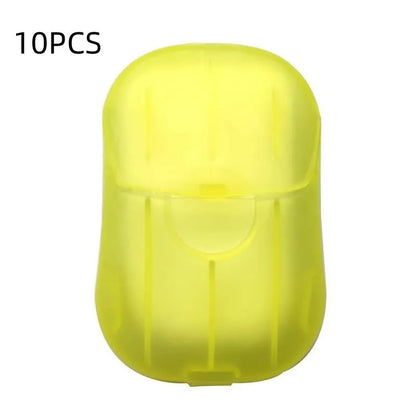Disposable hand soap paper sheets showing 3.6x5.6cm size and multiple colour options