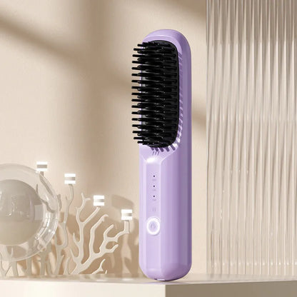 Wireless anion hair straightening comb in beige colour with Type-C charging port