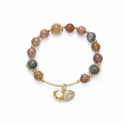 Women's crystal bracelet with coloured hair crystal shell and red sealant flower animal zodiac design