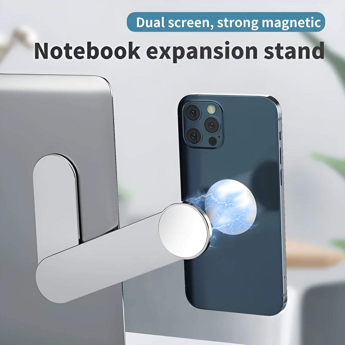 Silver aluminium alloy mobile phone computer dual screen extension bracket with magnetic holder