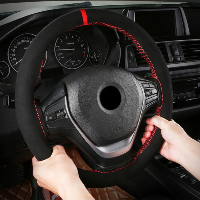 Suede wool microfiber automobile steering wheel cover with 38cm diameter universal fit