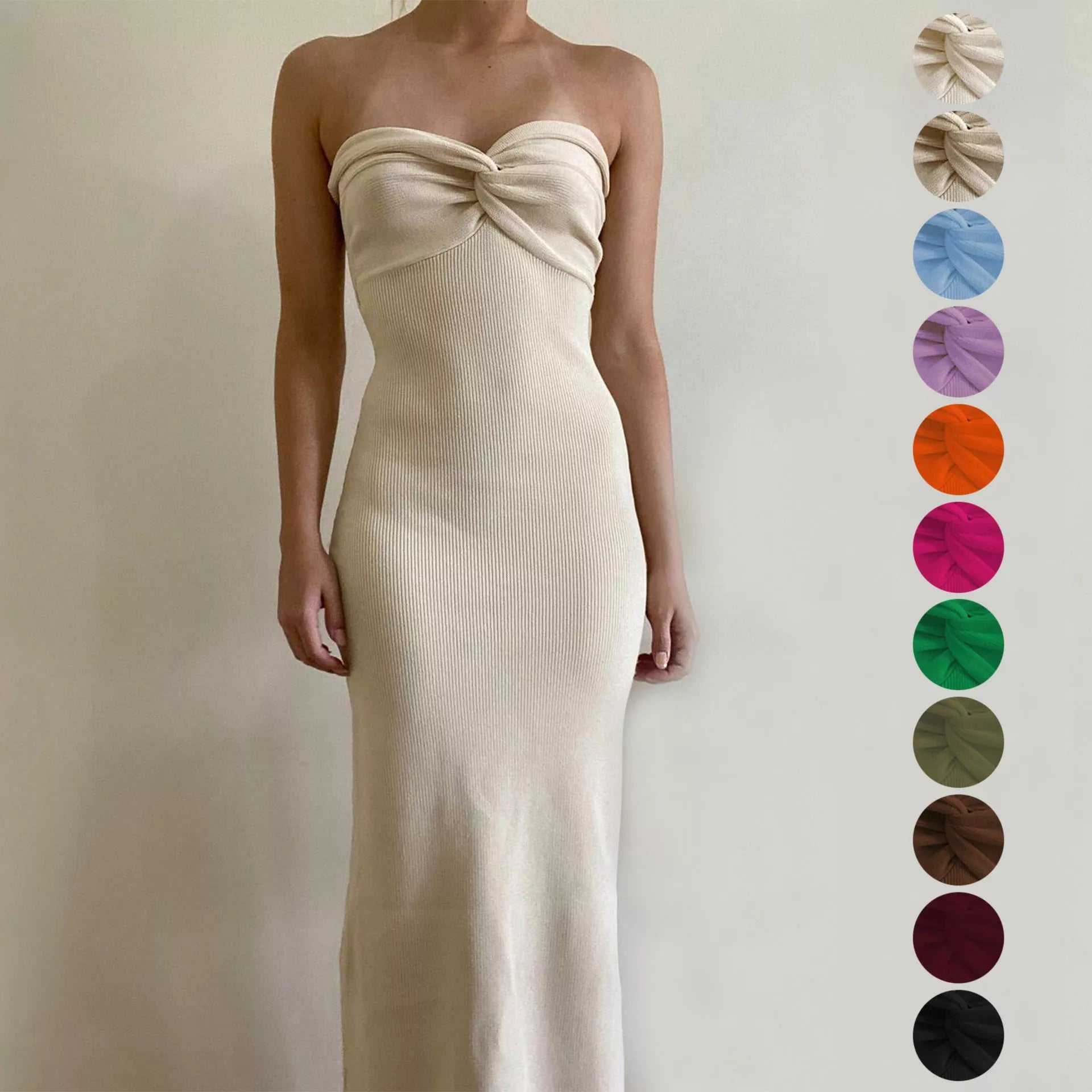 Women's knitted cross off-shoulder dress in various colours