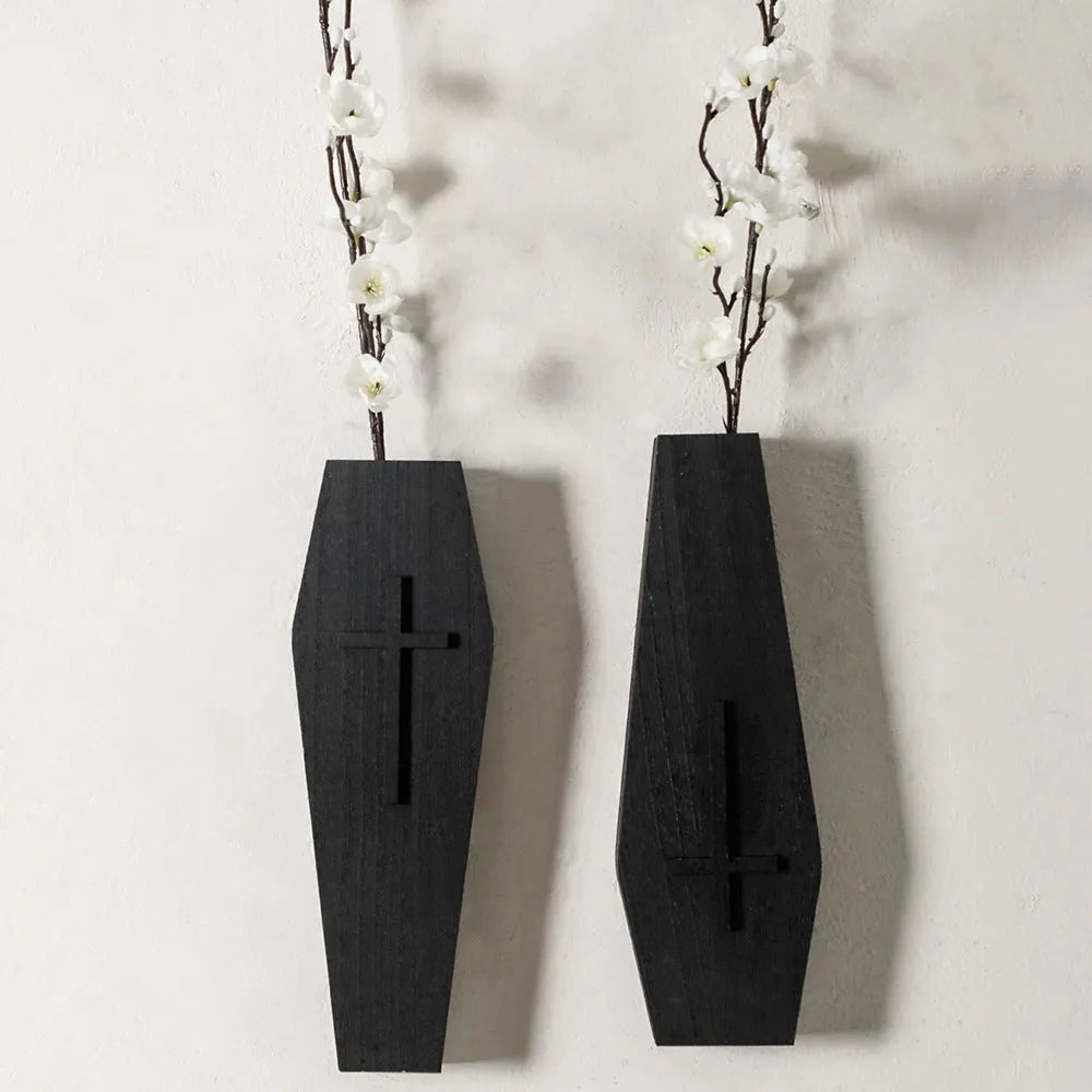Wooden cross wall vase shelf in rustic style, dimensions 27cm by 9cm.