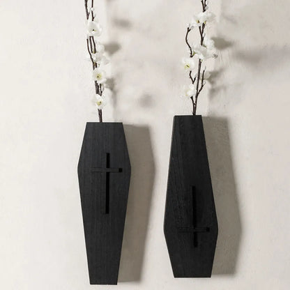 Wooden cross wall vase shelf in rustic style, dimensions 27cm by 9cm.