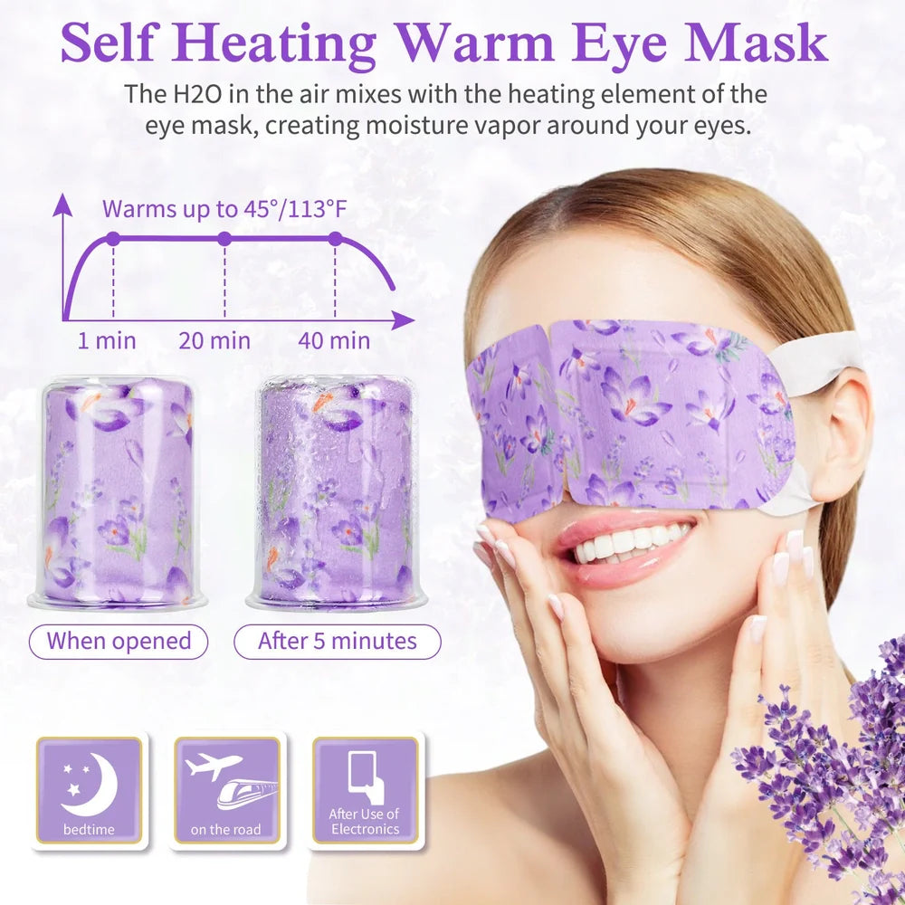 Disposable lavender-scented eye mask with steam heating technology, 12-piece pack