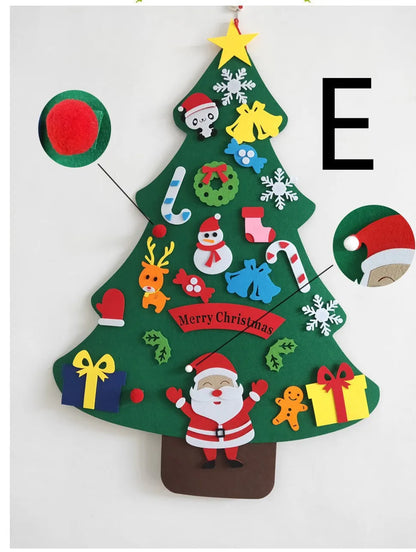 3D layered DIY felt Christmas tree with 32 decorations including Santa, reindeer, snowman, and stockings