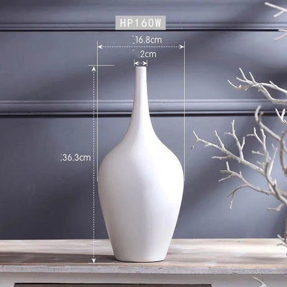 White ceramic tall vase with matte glaze finish for desktop flower arrangements