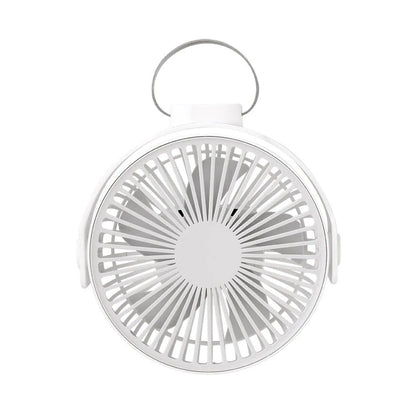Portable USB desk fan with 360-degree rotation, multiple wind speeds, and long-lasting battery life