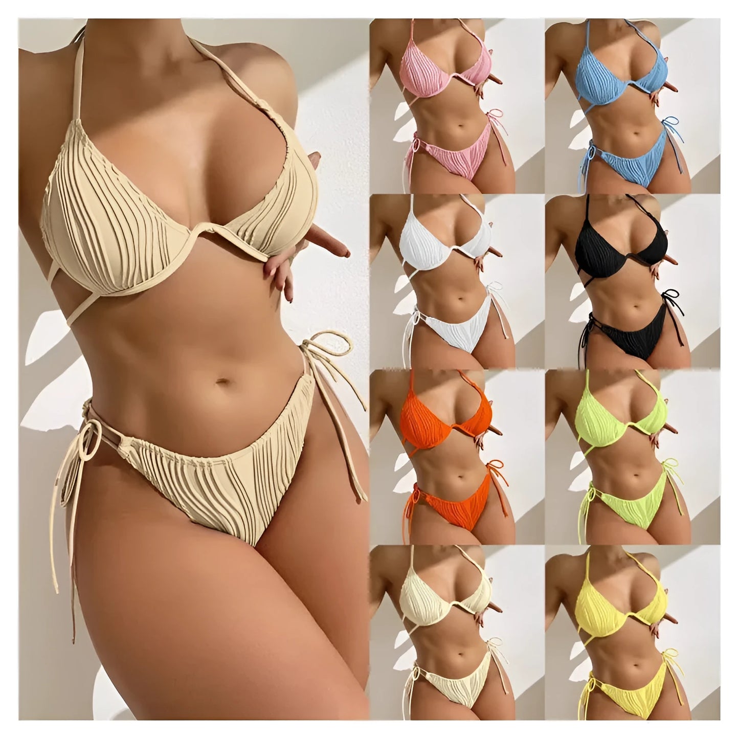 Women's black underwire bikini swimsuit with steel bracket support for swimming
