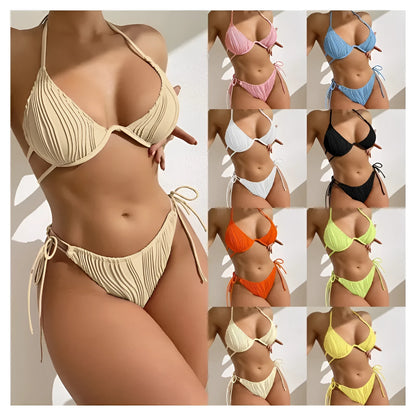 Women's black underwire bikini swimsuit with steel bracket support for swimming