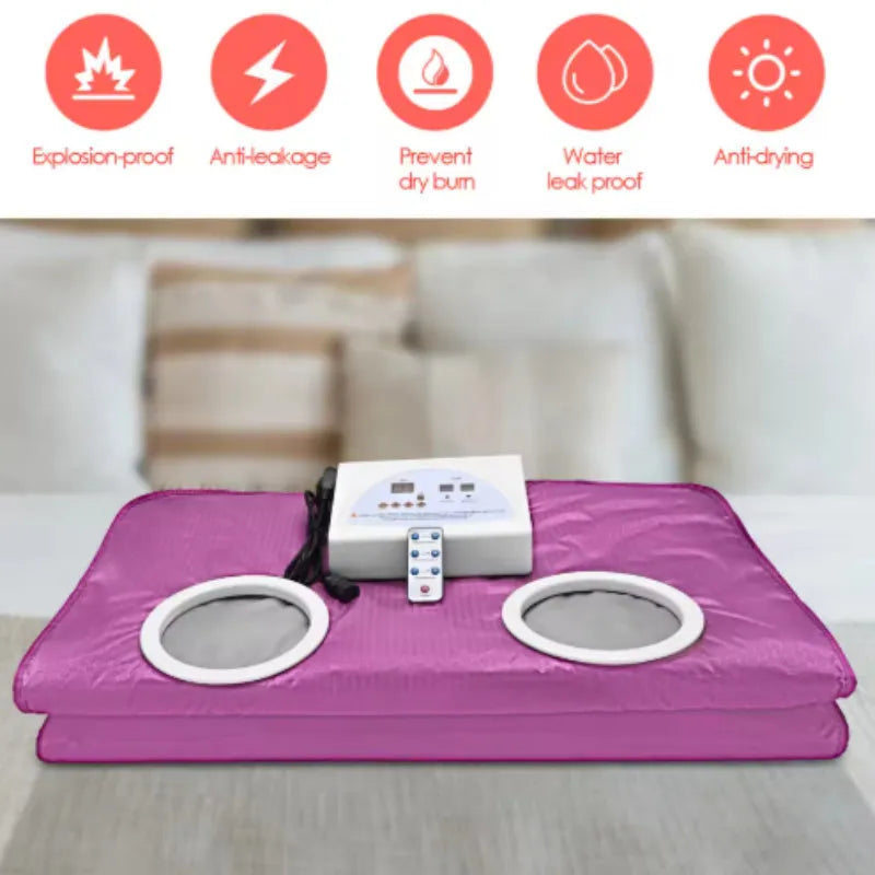 Electric Sauna Blanket for Home Detox and Weight Loss Support with 650W Power, 100% Polyester and Wool Flannel, Anti-Static Anti-Pilling, Portable Design, Grey Pink Purple, 100-240V