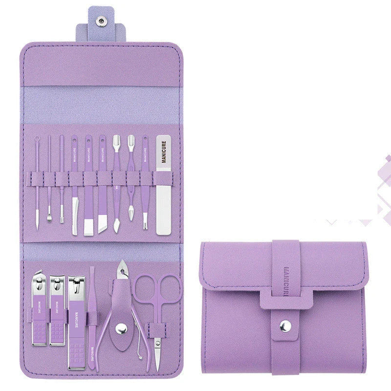 Premium 16-Piece Manicure Set with Stainless Steel Tools and Stylish PU Leather Case