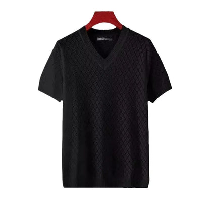 Men's ice silk t-shirt in black or white with V-neck or round neck options