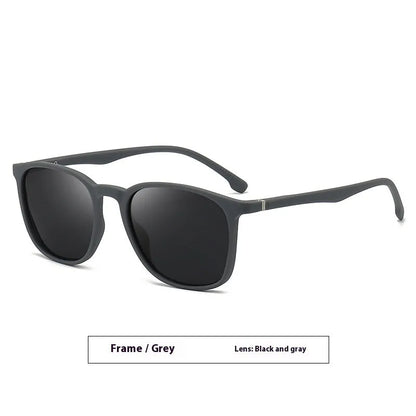 Men's polarised sunglasses with a PC frame and multiple lens colour options including dark green and grey.